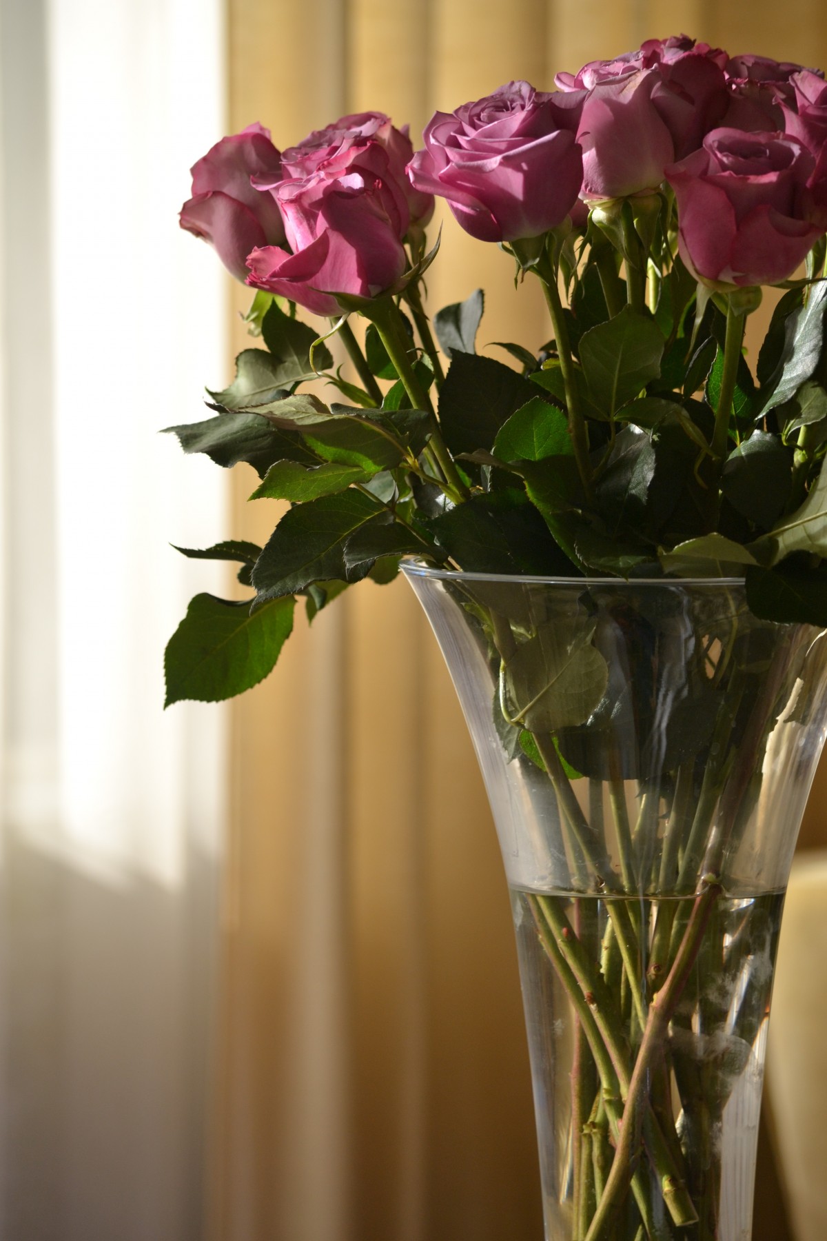 розы в вазе дома на столе