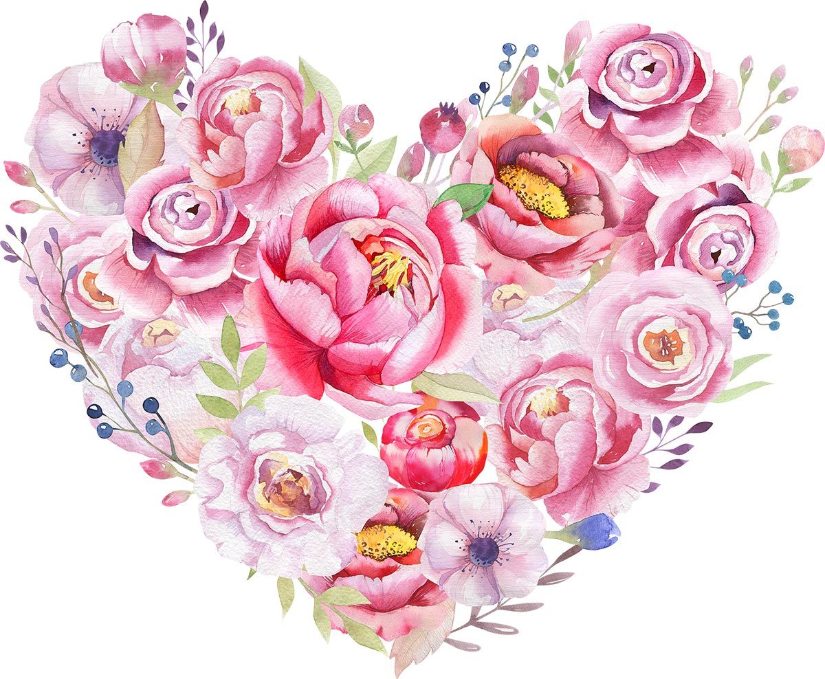 Акварельное сердце с цветами