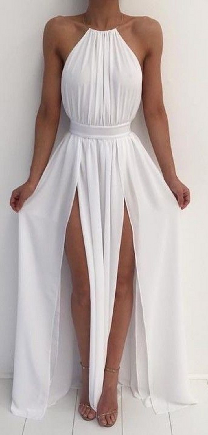 Платье домное белое с разрезом