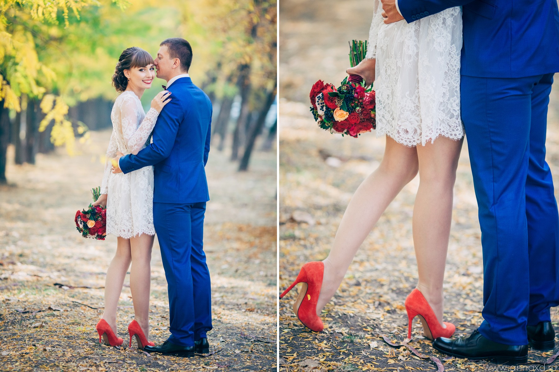 Свадебный образ с красными туфлями