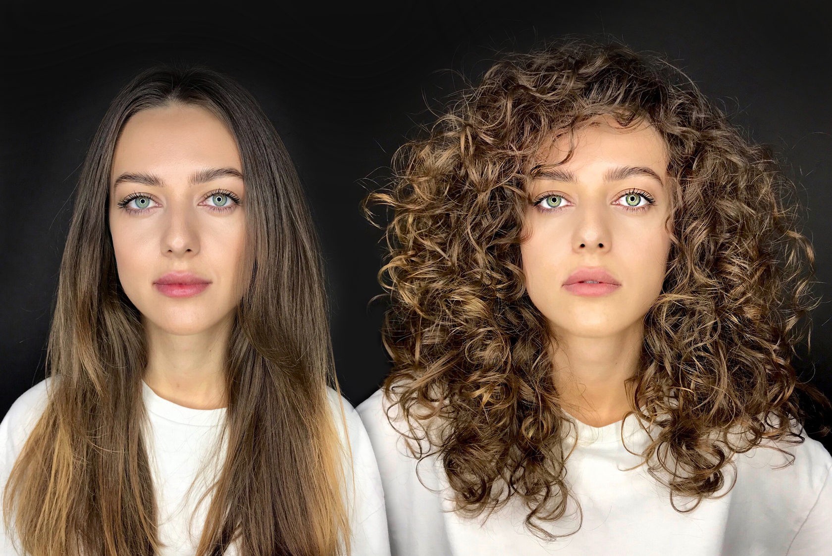 Крупная химическая завивка на средние волосы с челкой фото до и после