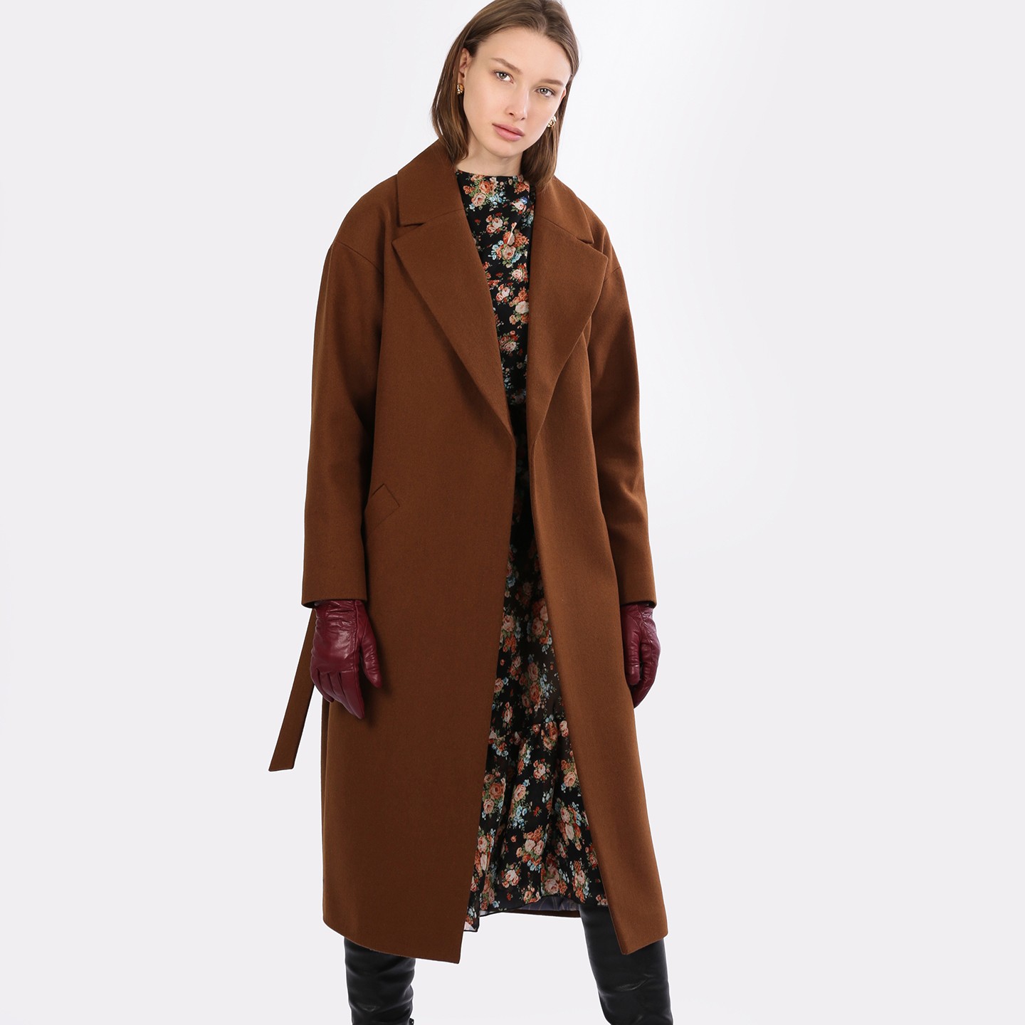 Пальто темно коричневое женское