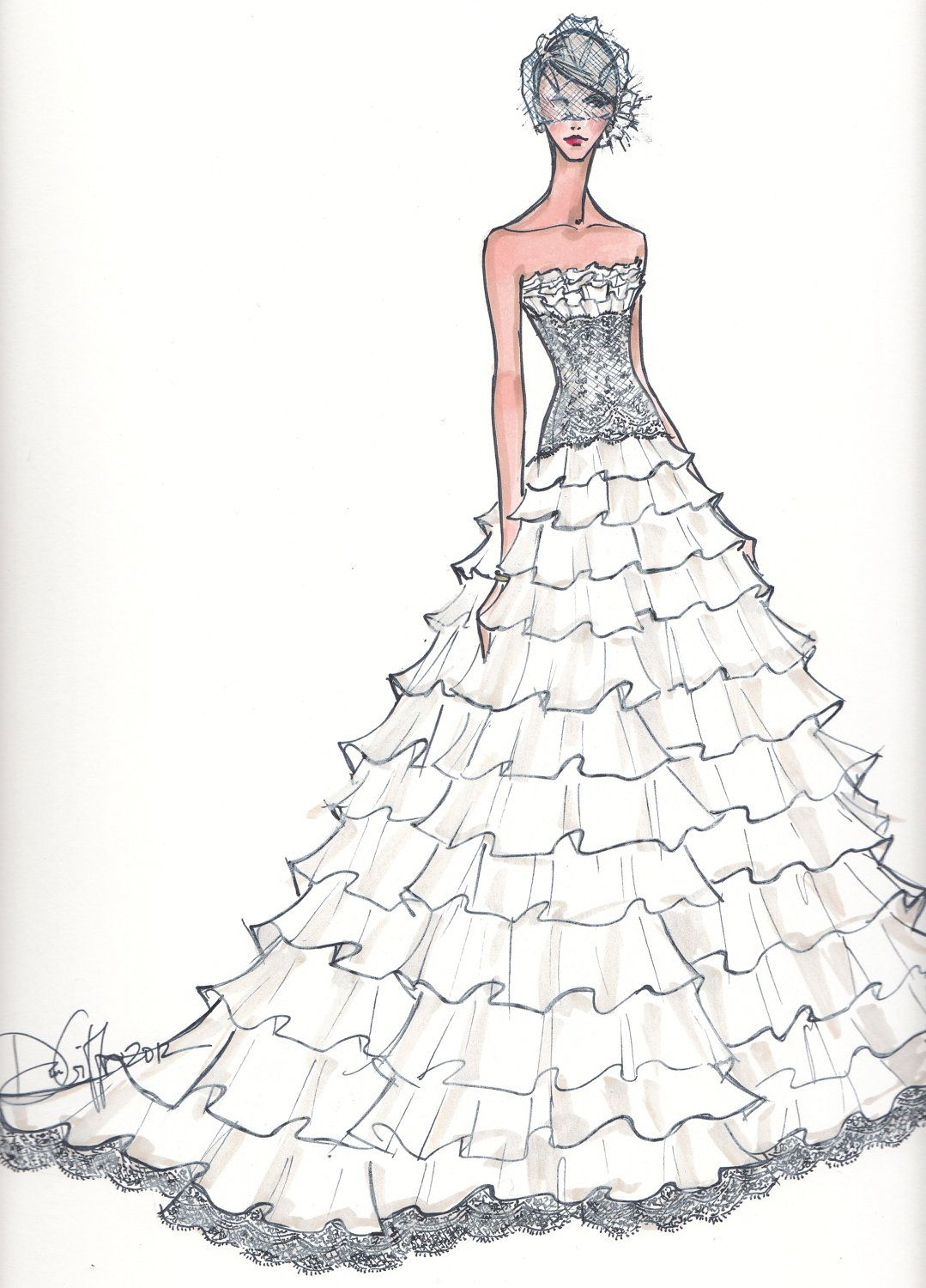 Эскиз свадебного платья карандашом