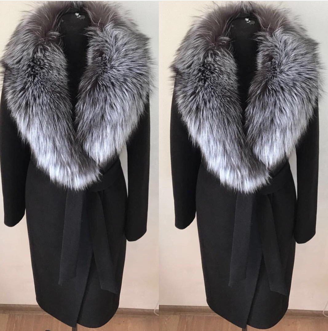 Пальто черное с чернобуркой