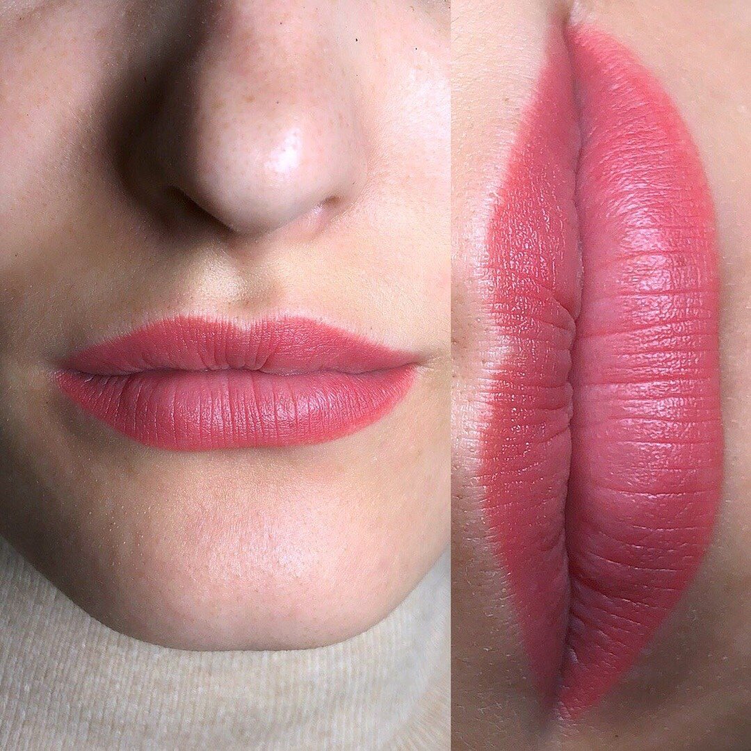 Перманентный макияж губ помадный эффект фото