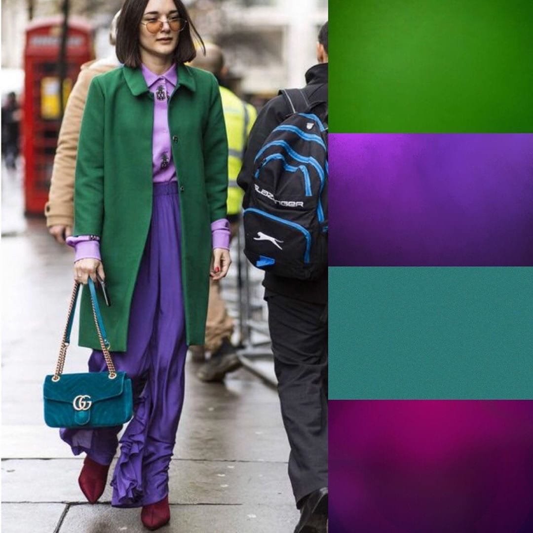 Фиолетовый с зеленым в одежде