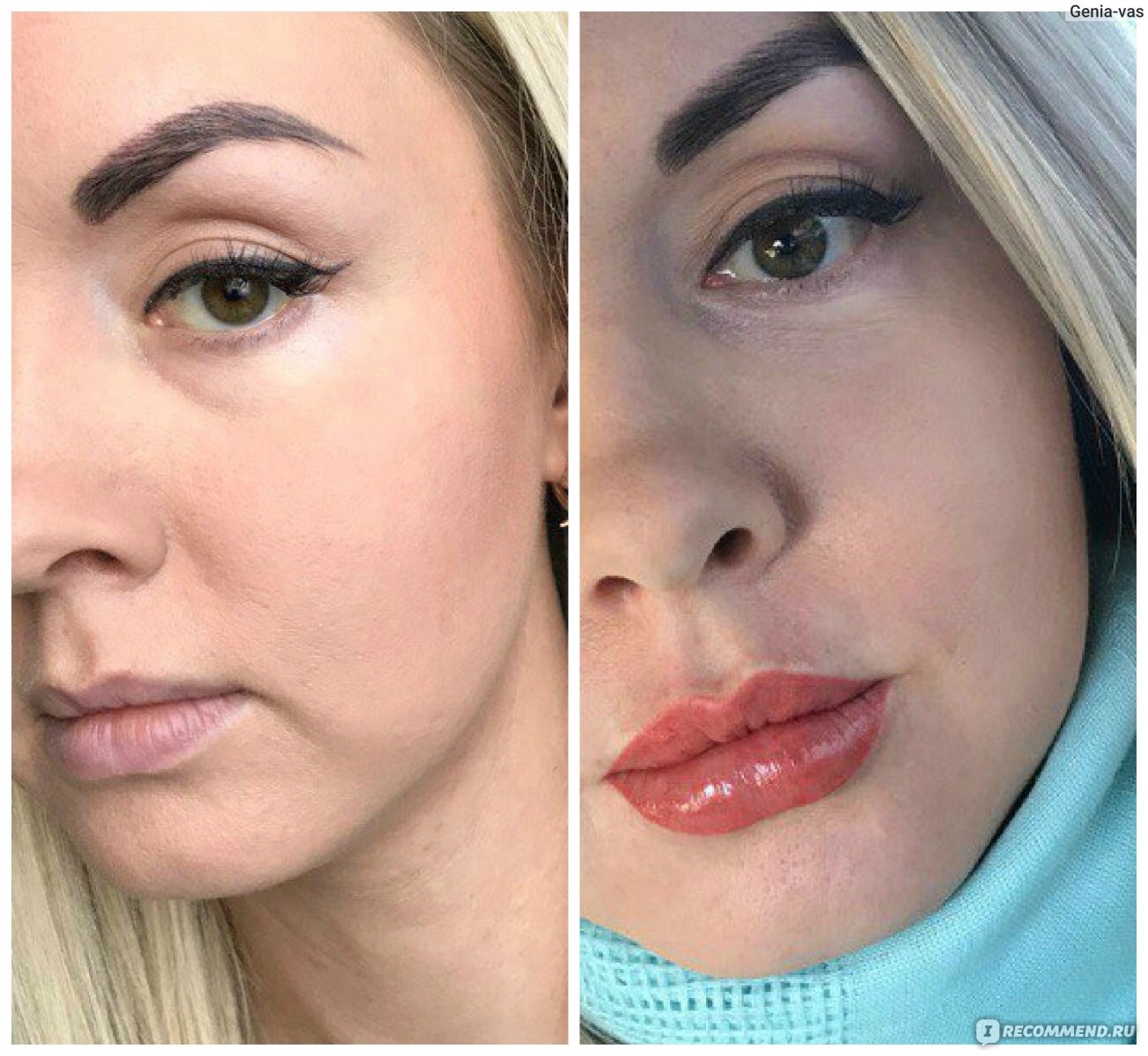 татуаж узких губ фото до и после